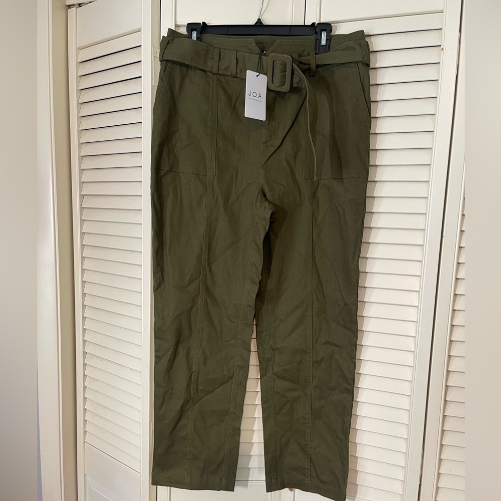 J.OA Just One Answer Pants with Belt In Green | Sz L | NWT